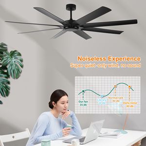 Ventilatore da Soffitto LED da 72 Pollici con 8 Pale Reversibili, Motore DC Silenzioso, Funzione Timer, Telecomando, 6 Velocità, Design Industriale, Certificato CE - Product Image 2