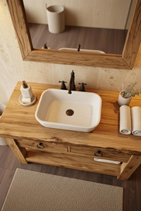 Meuble de salle de bain en bois massif avec vasque simple, tiroir de rangement et étagère ouverte pour la maison, l'hôtel et les centres de villégiature - Product Image 2