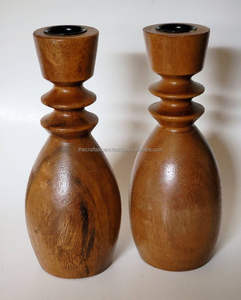 Juego de 2 Portavelas de Madera de Mango Hechos a Mano, Decoración Navideña para el Hogar, Logotipo Personalizado, Diseño al por Mayor - Product Image 1