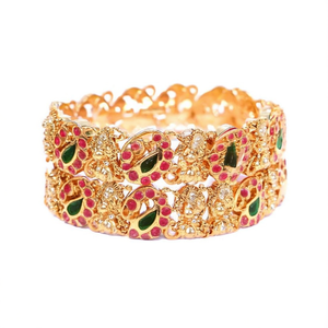18K Gold Plated <b>Copper</b> Kada <b>Bangles</b> with Zircon and Pearl-Trendy Fashion Bracelets - Product Image 1