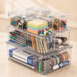 Clear Desk Organizer <b>Containers</b> for Office Supplies, Paperwork, Accessories & Workspace Organization Solutions - Product Image 1