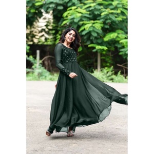 FANTAISIE GEORGETTE BRODERIE MIROIR TRAVAIL SEULEMENT ROBE OLIVE - Product Image 1