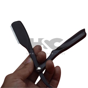 Rasoir à barbe tendance avec logo personnalisé, rasoir droit pliant pour hommes, rasoir de barbier pour l'épilation, manche entièrement noir, offre logo - Product Image 3