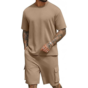 Mens <b>Matching</b> Set Manufacturer 220 GSM Cotton T Shirt Cargo Shorts 2 Piece Oversized OEM ODM Custom Logo - Product Image 1