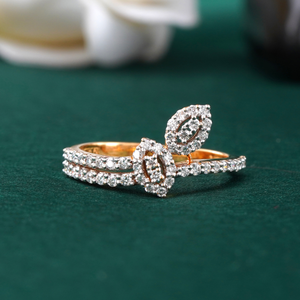 14K Rose <b>Gold</b> Open Wrap Flower Shape <b>Cocktail</b> <b>Ring</b> with Marquise Double Halo Lab Grown Diamond Signet Band for Engagement - Product Image 2