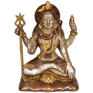 Sculpture en laiton faite à la main de 6 pouces de la bénédiction du Seigneur Shiva fabriquée en Inde pour les cadeaux - Product Image 1
