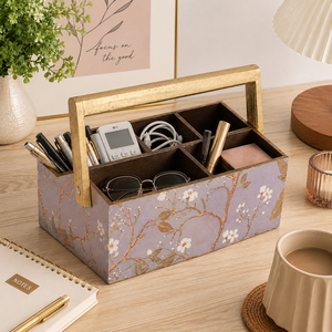 Wooden <b>Storage</b> <b>Basket</b> with <b>Gold</b> Handle | Modern Rectangle Design | Decorative Multipurpose Organizer | Handmade Kitchen <b>Storage</b> - Product Image 6