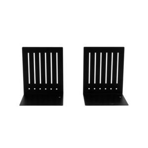 Minimalist Metal <b>Bookends</b> 2Pcs Vertical Slit Design Rectangle Shape Black Finish Panel Style Traditional <b>Bookends</b> - Product Image 5