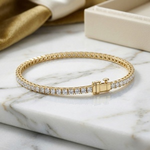 2.80CTW Princess Prong-<b>Set</b> Lab Grown Diamond Vintage 10K Gold Plated IGI Certified Line Bracelet - Product Image 2