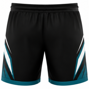Shorts de volley-ball noir et bleu sarcelle, bas de tenue sportive légers pour la performance d'équipe, vêtements de match et uniformes d'entraînement pour clubs et joueurs - Product Image 2