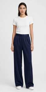 Women's Navy Wide Leg Tracksuit Pants Elastic Waist Lightweight Breathable Loose Fit Full Length Casual <b>Summer</b> <b>Trousers</b> - Product Image 5