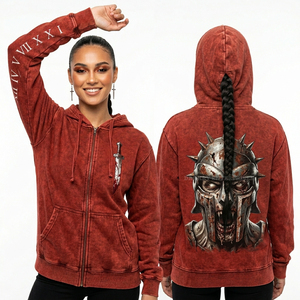 Custom Black Zip Up Hoodie Women Realistic Skull Graphic <b>Back</b> Print Distressed Sleeve Bone Design Streetwear Sweatshirt Factory - Product Image 6