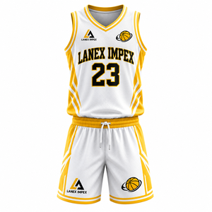 Ensemble de shorts et maillots de basketball personnalisés en gros pour hommes et jeunes – Tenue de basketball respirante en polyester avec sublimation intégrale pour équipe - Product Image 1