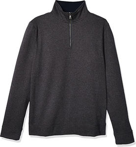Sweat-shirt à demi-zip pour homme avec col montant, doublure en polaire brodée, 100% coton, hiver, extérieur - Product Image 1