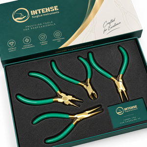 Juego de 4 Alicates Profesionales para Joyería, Acabado Dorado, Mango Verde, Alicates de Punta Redonda para Cortar y Hacer Lazos, Logotipo Personalizado - Product Image 4