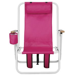 Sedia da campeggio pieghevole portatile Code03393743 con 4 posizioni, sedia da spiaggia con poggiatesta e portabicchieri, struttura in legno - Product Image 2