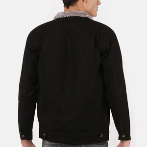 Veste en jean noire pour homme avec col en fausse fourrure, style décontracté, coupe classique, fermeture à boutons, vêtement d'automne - Product Image 5