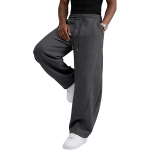 Pantalones Deportivos de Algodón Gris Oscuro para Hombre, Cintura Elástica con Cordón, Bolsillos Laterales, Corte Holgado Informal, Ropa de Otoño - Product Image 1