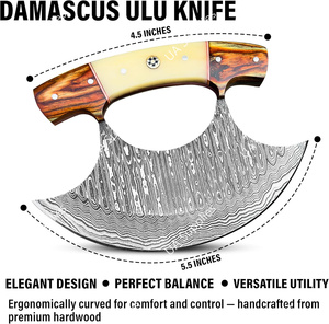 Cuchillo de Chef Ulu de Calidad, Acero de Damasco, Mango de Madera, Ambidiestro, Afilado como una Navaja, para Cortar Pescado y Carne, Personalizable - Product Image 3