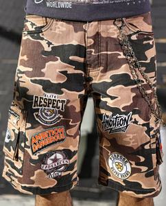 Pantalones Cortos Bermuda de Camuflaje para Hombre, Estilo Urbano, Cintura Media, Cierre de Botones, Bolsillos Decorativos, Tejido de Poliéster/Algodón - Product Image 5