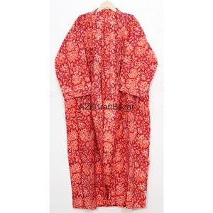 Casual Romantic 100% Cotton Full Length Drawstring Closure <b>Kimono</b> Night Wear Gown <b>Beach</b> Wear Floral Indian Design Summer - Product Image 1