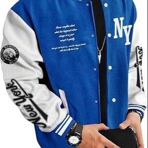 Veste d'hiver confortable pour homme, style Letterman, col rond, logo sur le devant, coupe-vent, haute qualité, écologique, séchage rapide, respirante, 100% coton - Product Image 1