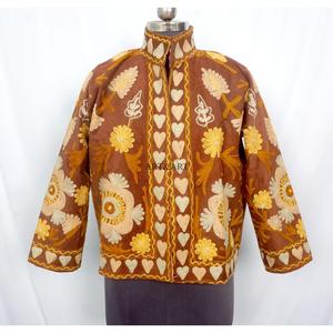 Veste en cotisse 100% coton brodée à la main, unique, pour femme, manches longues, col mandarin, respirante, idéale pour l'automne - Product Image 1