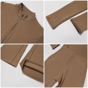 Mono deportivo cálido de manga larga para mujer, enterizo elástico de yoga de una pieza con pantalones acampanados, conjuntos informales - Product Image 3