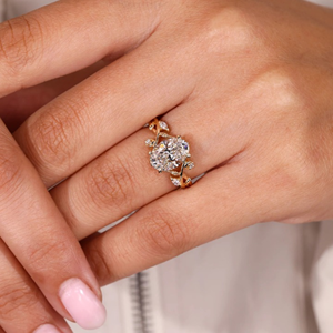 Anillo de Diamante de Corte Ovalado Inspirado en la Naturaleza con Piedra Lateral Marquise, Anillo de Diamante Cultivado en Laboratorio de 2.10 ct, Joyería, Anillo de Oro de 14k - Product Image 6
