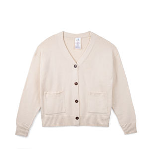 Cárdigan de Punto Trenzado para Mujer, Estilo Vietnamita, con 4 Botones y Bolsillos, Cuello en V, Color Sólido, 100% Acrílico, Antiarrugas, Nuevo - Product Image 6