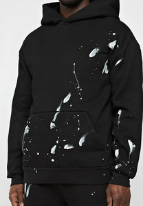 Custom Men's Winter Tracksuits Distressed Black Fleece Jersey New <b>Paints</b> Splatter Eco-Friendly 100% Cotton Distressed Tracksuit - Product Image 3