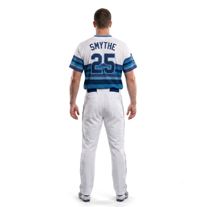 Maillot de baseball rétro sublimé pour hommes, personnalisé OEM, col en V, rayé, anti-humidité, uniforme d'équipe des Blue Jays - Product Image 2