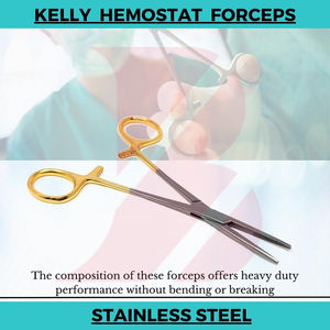 Pinzas Hemostáticas Kelly de Acero Inoxidable Multiusos con Mango Dorado, Nuevo Producto, Instrumentos Médicos Reutilizables - Product Image 6