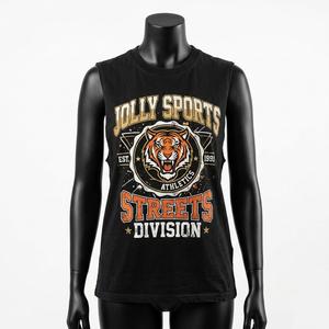 Camiseta sin mangas para mujer, de algodón jersey, negra, tela suave, ligera, con impresión de logotipo personalizado, camisetas de algodón sin mangas para mujer - Product Image 1