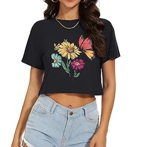 Camiseta Corta Personalizada con Estampado Elegante, Camiseta de Moda de Alta Calidad para Entrenamiento, Yoga, Fitness, Mujer, Talla Grande, 100% Algodón - Product Image 2