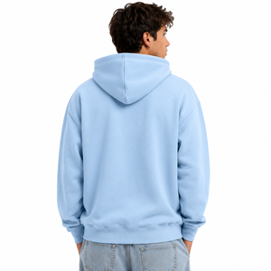 Sweat à capuche pour homme bleu ciel en chenille avec patch croisé, style Y2K, en mélange de coton molletonné, fermeture éclair intégrale, coupe oversize, épaules tombantes, logo personnalisé, fabricant - Product Image 2