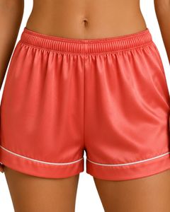 Conjunto de pijama de satén rosa coral personalizado para mujer, ropa de dormir de seda de lujo, ropa de dormir con bolsillos bordados, conjunto de pantalones cortos suaves para estar en casa - Product Image 6