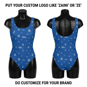 Traje de Baño de Dos Piezas de Poliéster 100% Premium, Cintura Alta, Escote Pronunciado, Suave, de Secado Rápido, Azul, con Posición de Logotipo Personalizable, OEM ODM - Product Image 1