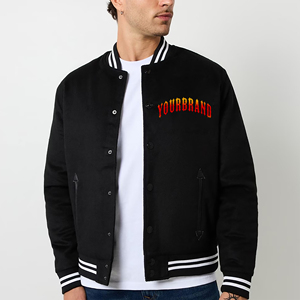 SINEWY SPORTS Men's Black Eco-Friendly Winter Varsity Jacket Wool Blend Snap Button Front <b>Quilted</b> Lining Sporty Style - Product Image 6