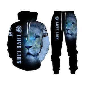 Conjunto Deportivo para Hombre, Chándal Deportivo para Hombre, Poliéster y Algodón, Sublimación, Estampado de León, Chándales para Hombre, Cómodos - Product Image 1