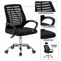 Chaise de bureau commerciale moderne en maille avec appui-tête réglable, base chromée et accoudoirs fixes pour hôtels et écoles