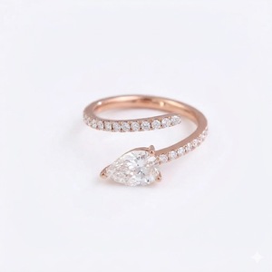 Anillo de Compromiso de Oro Rosa de 14K con Certificado IGI, Corte Pera de 1Ct, Anillo de Boda con Diamante Cultivado en Laboratorio, Joyería de Lujo, Banda Abierta con Engaste Pavé - Product Image 1