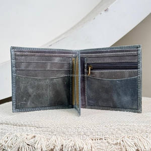 Venta al por mayor minimalista de cuero de grano completo Delgado tarjetero Cartera de alta calidad Super fino billetera de cuero genuino hombres monedero plegable - Product Image 6