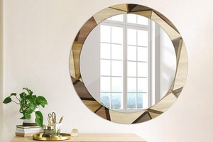 REHMAN CRAFT Handmade <b>Round</b> Brown Geometric Bone Inlay Wood <b>Bathroom</b> <b>Mirror</b> - Product Image 6