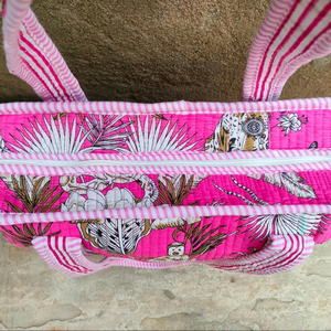 Bolsa de Mano de Algodón Acolchado con Estampado de Jungla, Nueva Llegada, Bolsa de Compras Ecológica Hecha a Mano con Cierre de Cremallera - Product Image 5