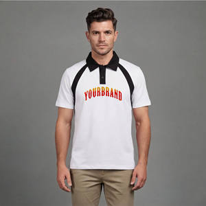 Custom Men's Polyester/Cotton Turn Collar Raglan Sleeve for <b>Shirt</b> Front <b>Flame</b> Logo Contrast Trim Regular Fit Breathable Casual - Product Image 4