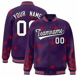 Custom Purple Personalized Windproof Varsity <b>Jacket</b> Team Wholesale Embossed Polyester/Cotton Wool/Polyester Shell Stand Collar - Product Image 1
