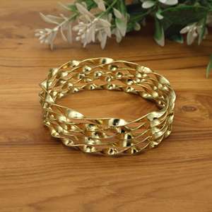 Twisted Golden Bangles Minimalist Stackable <b>Bracelets</b>, Bohemian Textured Wrist Stack, Everyday Bangles Gift for Her - Product Image 5