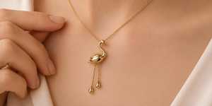 Collar con Colgante Cisne Dorado y Borlas Dobles en Forma de Lágrima para Mujer, Joyería Romántica con Diseño Animal y Cadena de Serpiente - Product Image 5