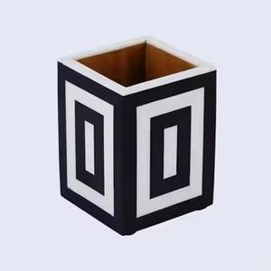 Modern Black White Geometric Bone Inlay Square <b>Pen</b> Holder Desk <b>Organizer</b> Tabletop Storage Container HASAN CRAFT Handmade - Product Image 2